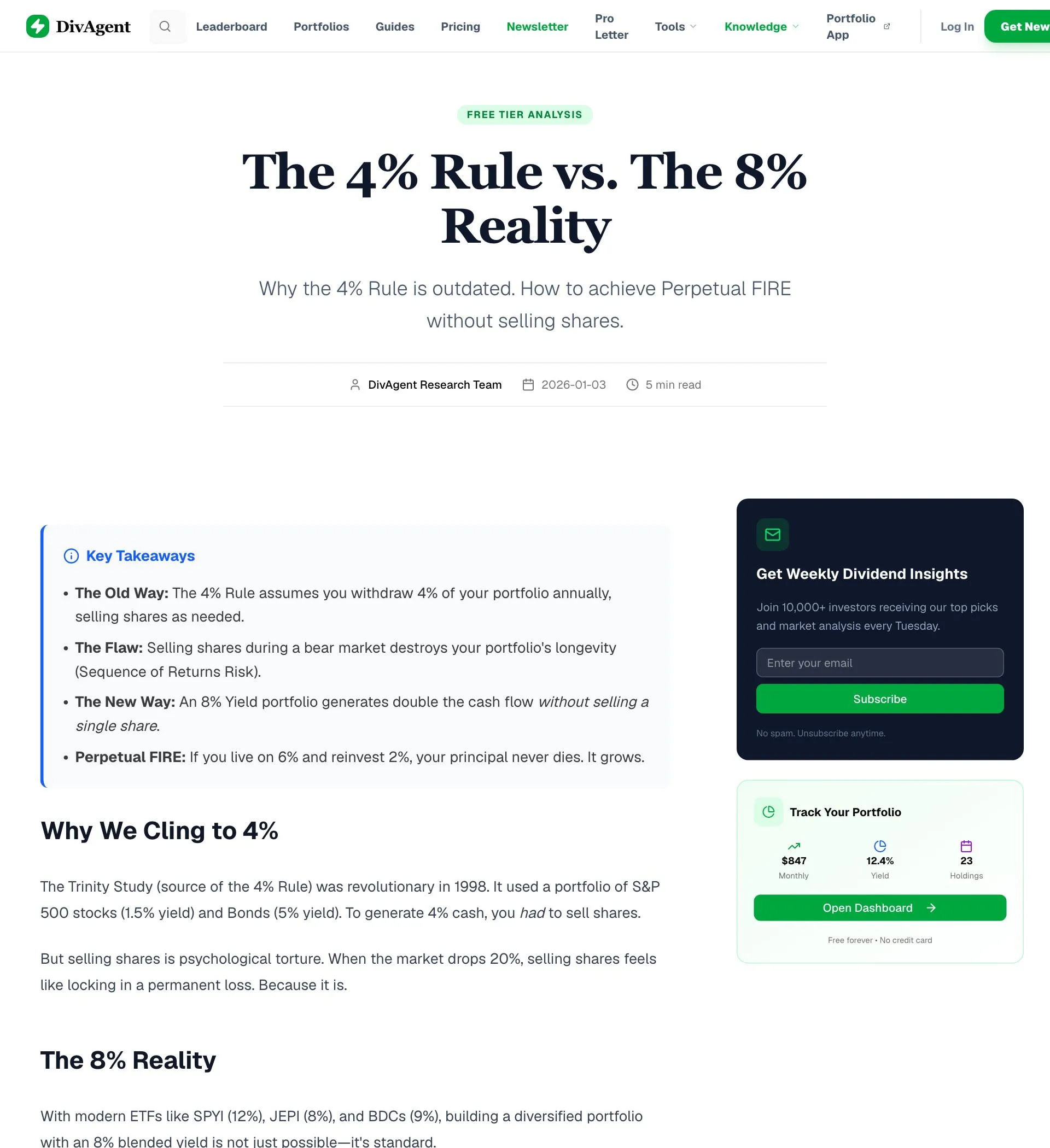 The DivAgent article The 4% Rule vs The 8% Reality