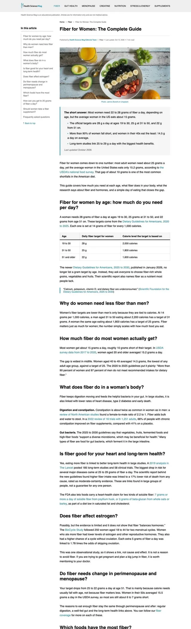 Health Science Mag's article "Fiber for Women: The Complete Guide"