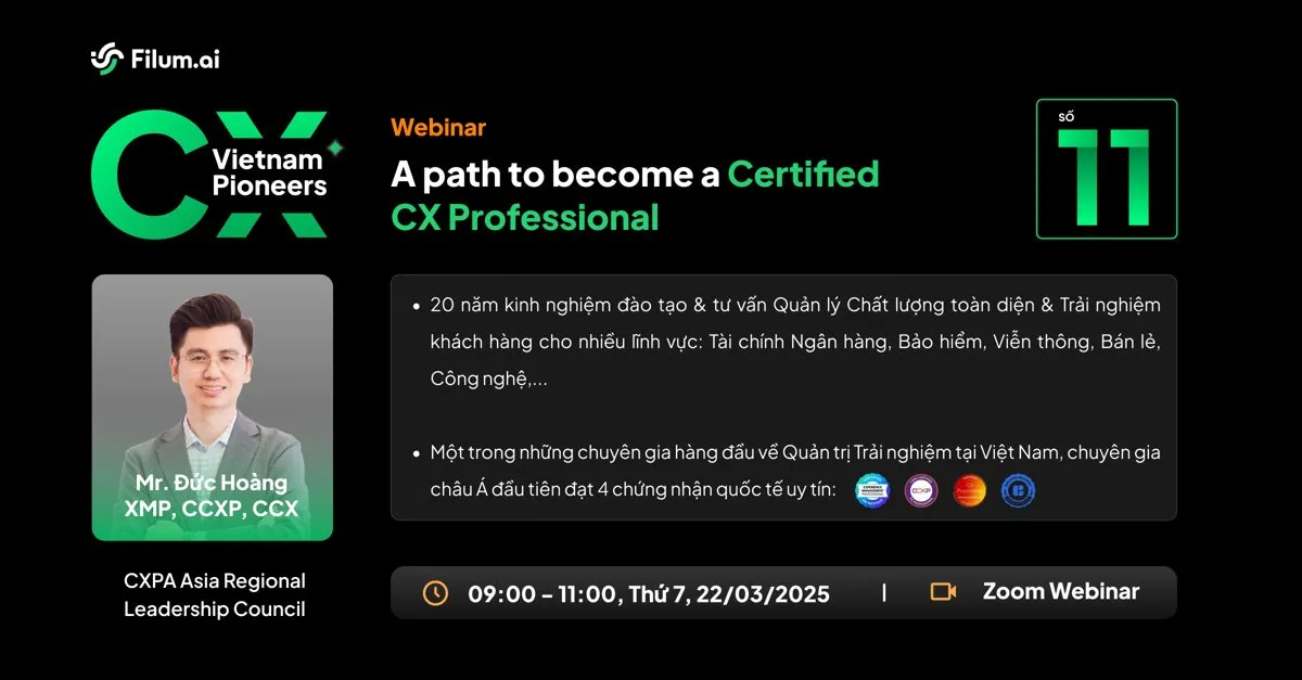 Key visual for Vietnam CX Pioneers #11, a webinar on becoming a certified CX professional