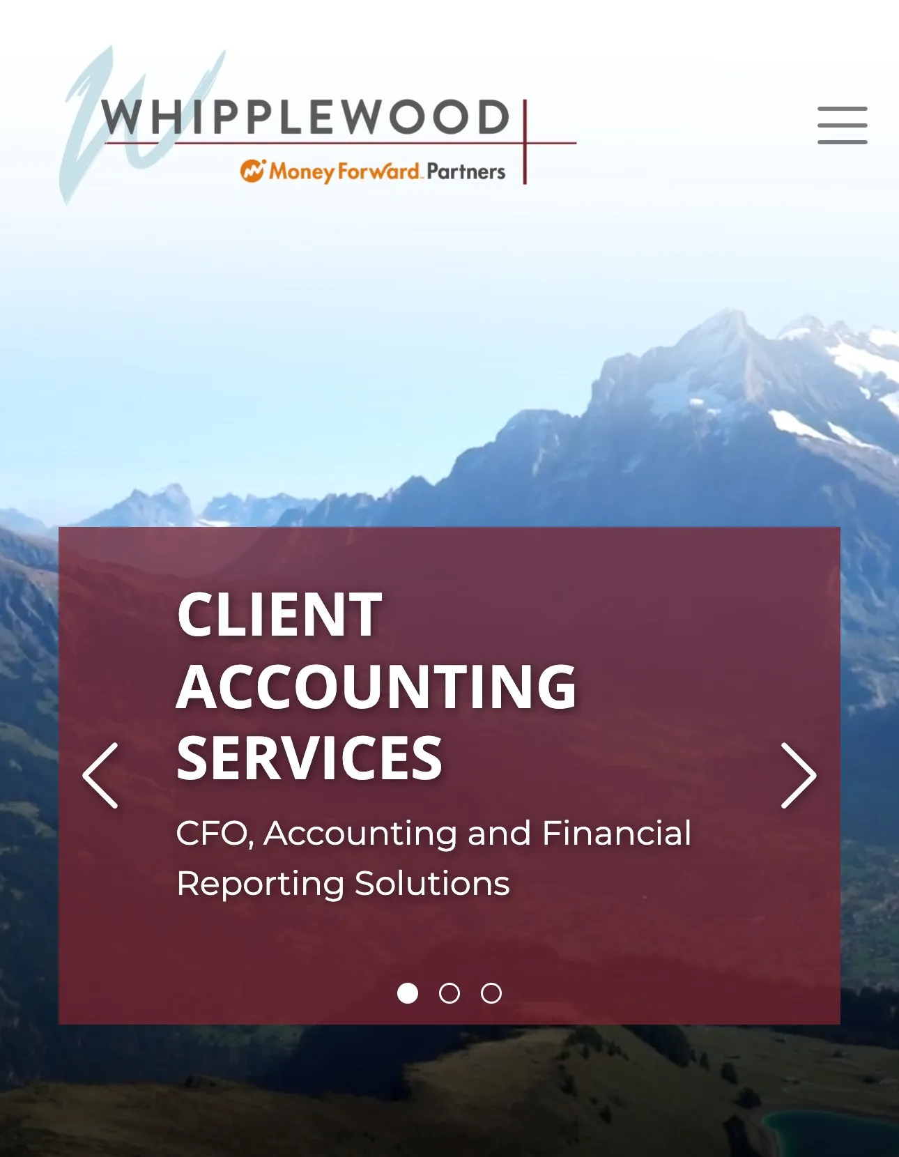 whipplewood.com on a phone, the tax, accounting and advisory company's site after the split, captured October 2026